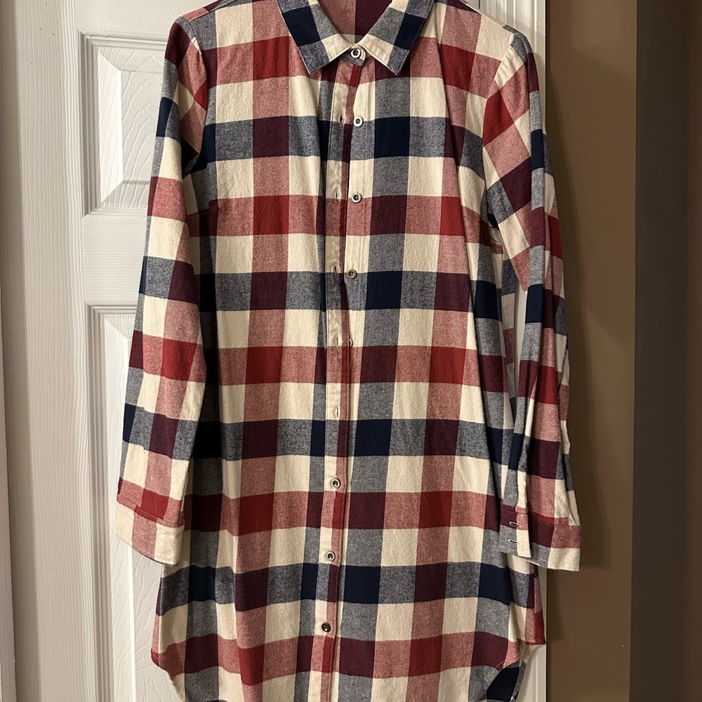 Brushed Cotton Plaid Long Sleeve Shirt Dress